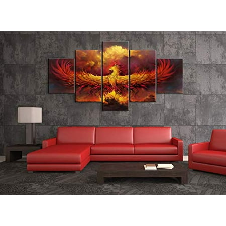 Fire Phoenix Bird Abstract Painting 5 Piece Canvas Print Wall Art Fire Phoenix Bird Abstract Painting 5 Piece Canvas Print Wall Art